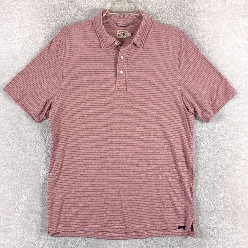 Faherty Polo Shirt Mens M Pink Stripe Preppy Classic Beach Summer Huckberry